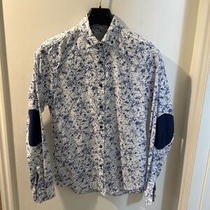 Slim fit, size S floral toile print button-down shirt